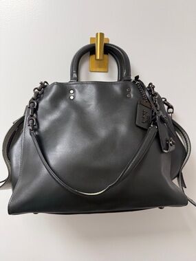 Coach Black Leather Satchel with Top Handles and Shoulder Strap